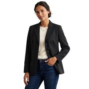 Lands End Womens Black Wool Blend 3 Button Blazer Size 12p